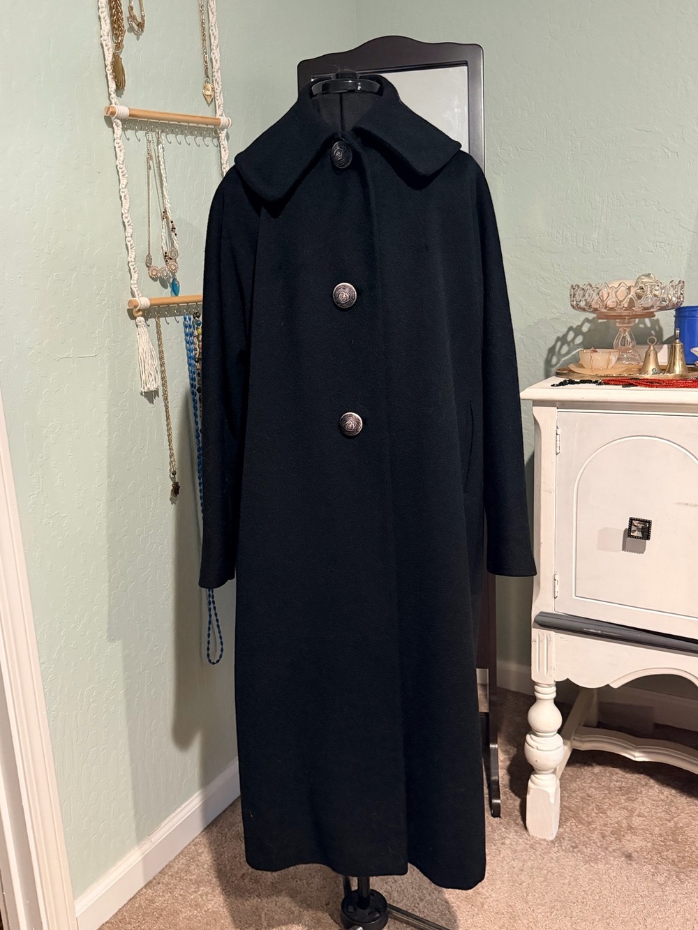Vintage Mid-Century Black A-Line Swing Coat - The White House San Francisco